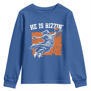 He is Rizzin Youth Sweatshirt Funny Jesus Playing Basketball Vintage Faith TS10 Royal Blue Print Your Wear