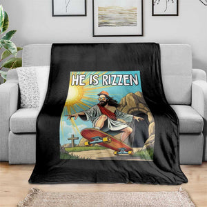 He is Rizzen Throw Blanket Funny Jesus Skateboarding Christian Meme TS10 Print Your Wear