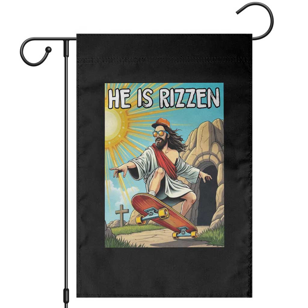 He is Rizzen Garden Flag Funny Jesus Skateboarding Christian Meme TS10 Black Print Your Wear