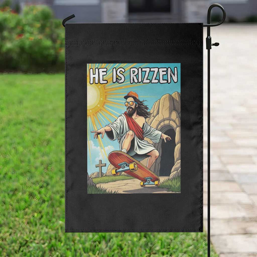 He is Rizzen Garden Flag Funny Jesus Skateboarding Christian Meme TS10 Print Your Wear