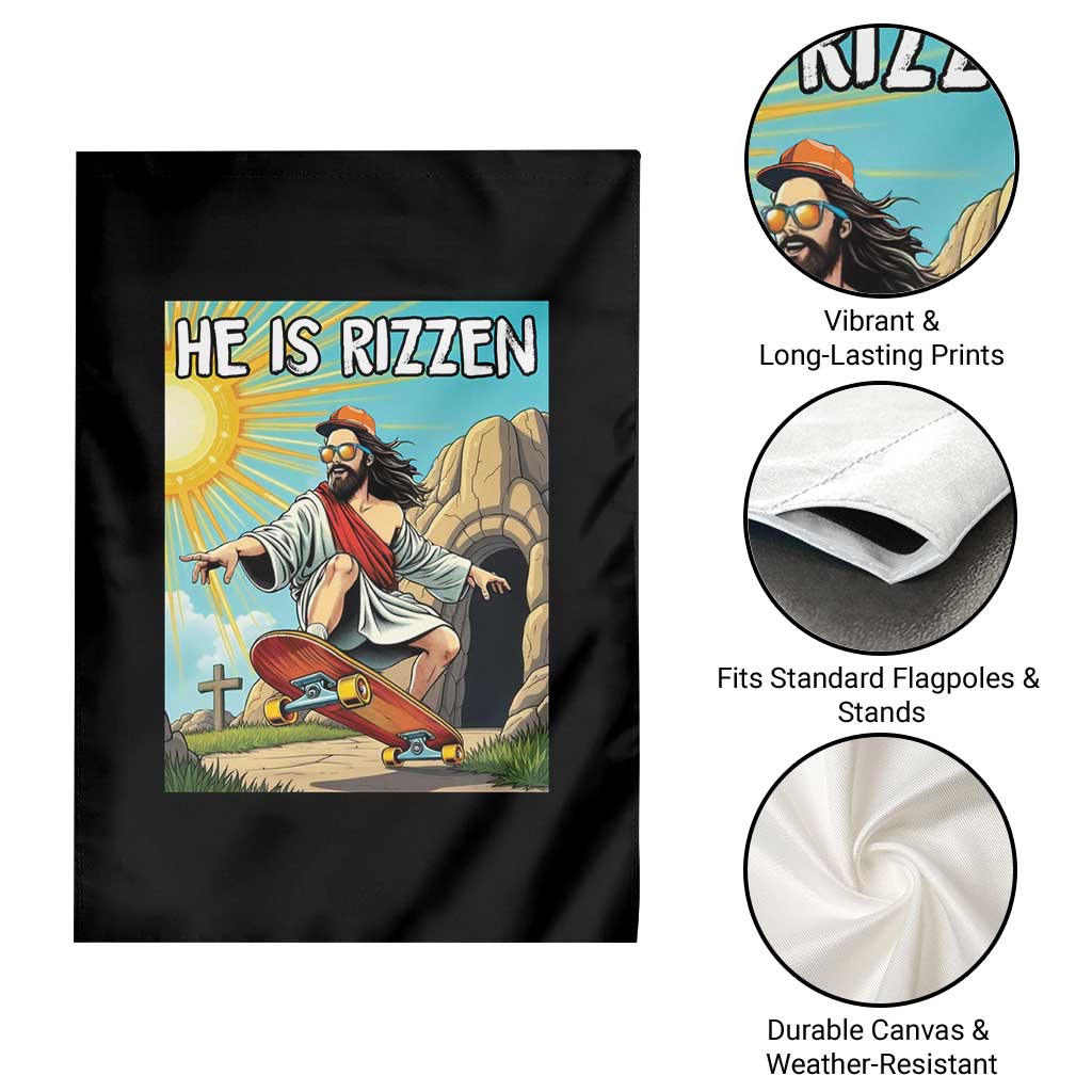 He is Rizzen Garden Flag Funny Jesus Skateboarding Christian Meme TS10 Print Your Wear