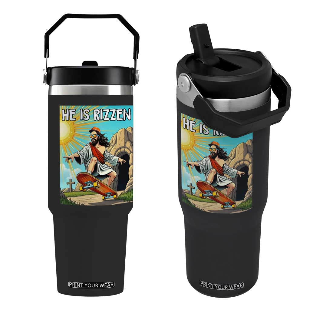 He is Rizzen Flip Straw Tumbler Funny Jesus Skateboarding Christian Meme TS10 One Size: 30 oz Black Print Your Wear