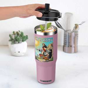 He is Rizzen Flip Straw Tumbler Funny Jesus Skateboarding Christian Meme TS10 One Size: 30 oz Light Pink Print Your Wear