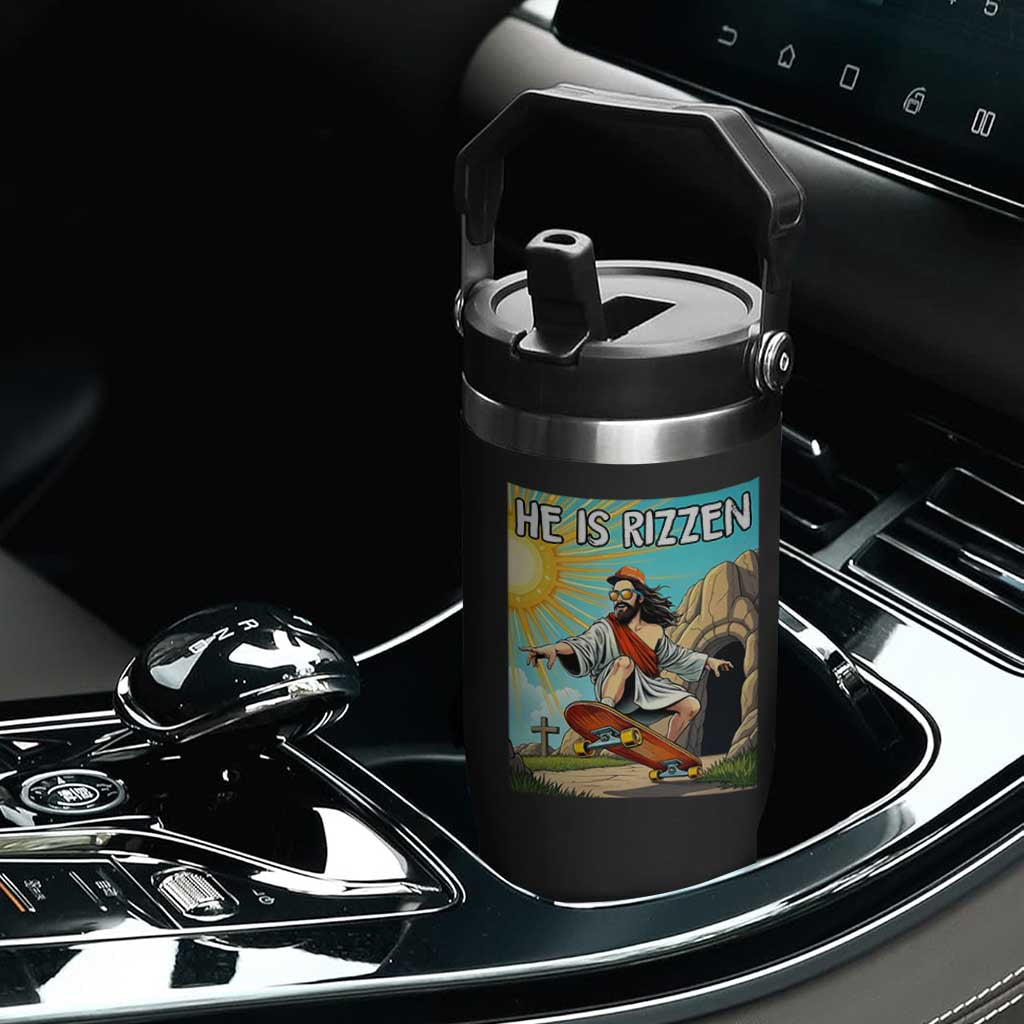 He is Rizzen Flip Straw Tumbler Funny Jesus Skateboarding Christian Meme TS10 Print Your Wear