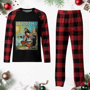 He is Rizzen Plaid Pajama Set Funny Jesus Skateboarding Christian Meme TS10 Buffalo Plaid Print Your Wear