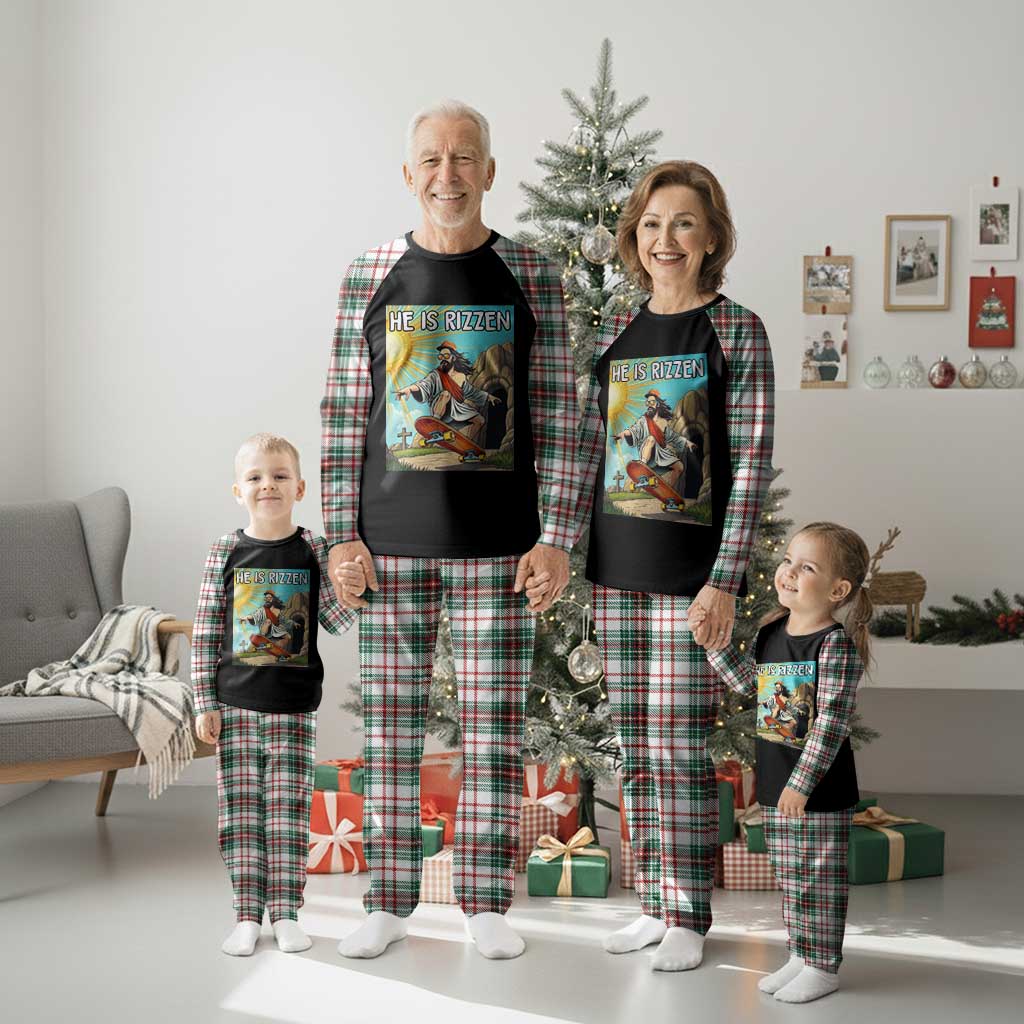 He is Rizzen Plaid Pajama Set Funny Jesus Skateboarding Christian Meme TS10 Christmas Plaid Print Your Wear