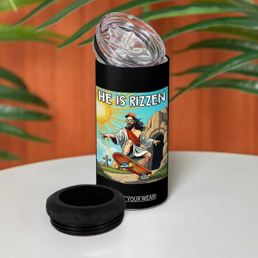 He is Rizzen 4 in 1 Can Cooler Tumbler Funny Jesus Skateboarding Christian Meme TS10 Print Your Wear