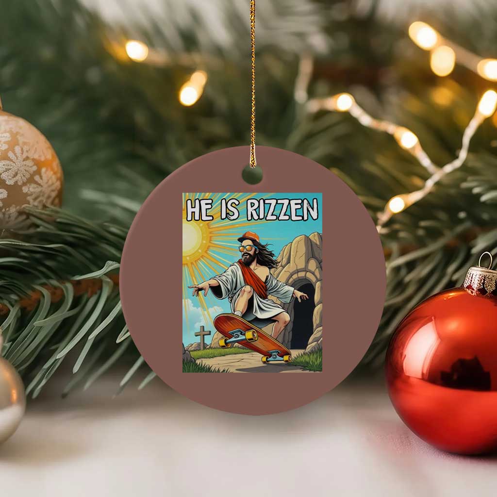 He is Rizzen Ceramic Ornament Funny Jesus Skateboarding Christian Meme TS10 1pc Mocha Print Your Wear