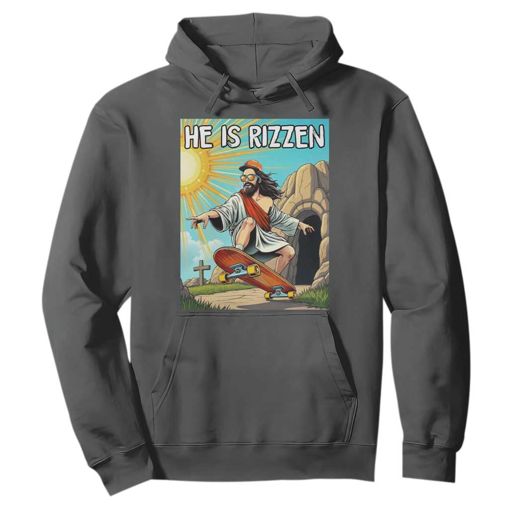 He is Rizzen Hoodie Funny Jesus Skateboarding Christian Meme TS10 Dark Heather Print Your Wear