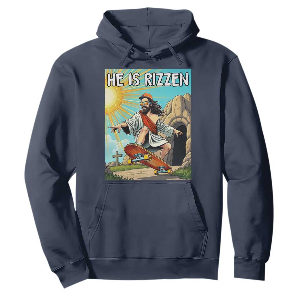 He is Rizzen Hoodie Funny Jesus Skateboarding Christian Meme TS10 Navy Print Your Wear