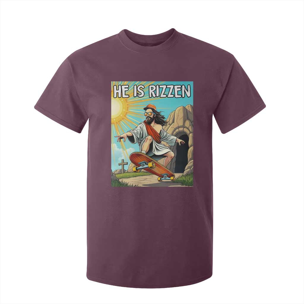He is Rizzen T Shirt For Kid Funny Jesus Skateboarding Christian Meme TS10 Maroon Print Your Wear