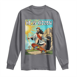 He is Rizzen Long Sleeve Shirt Funny Jesus Skateboarding Christian Meme TS10 Charcoal Print Your Wear