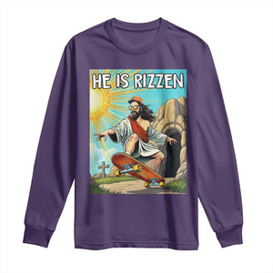 He is Rizzen Long Sleeve Shirt Funny Jesus Skateboarding Christian Meme TS10 Purple Print Your Wear
