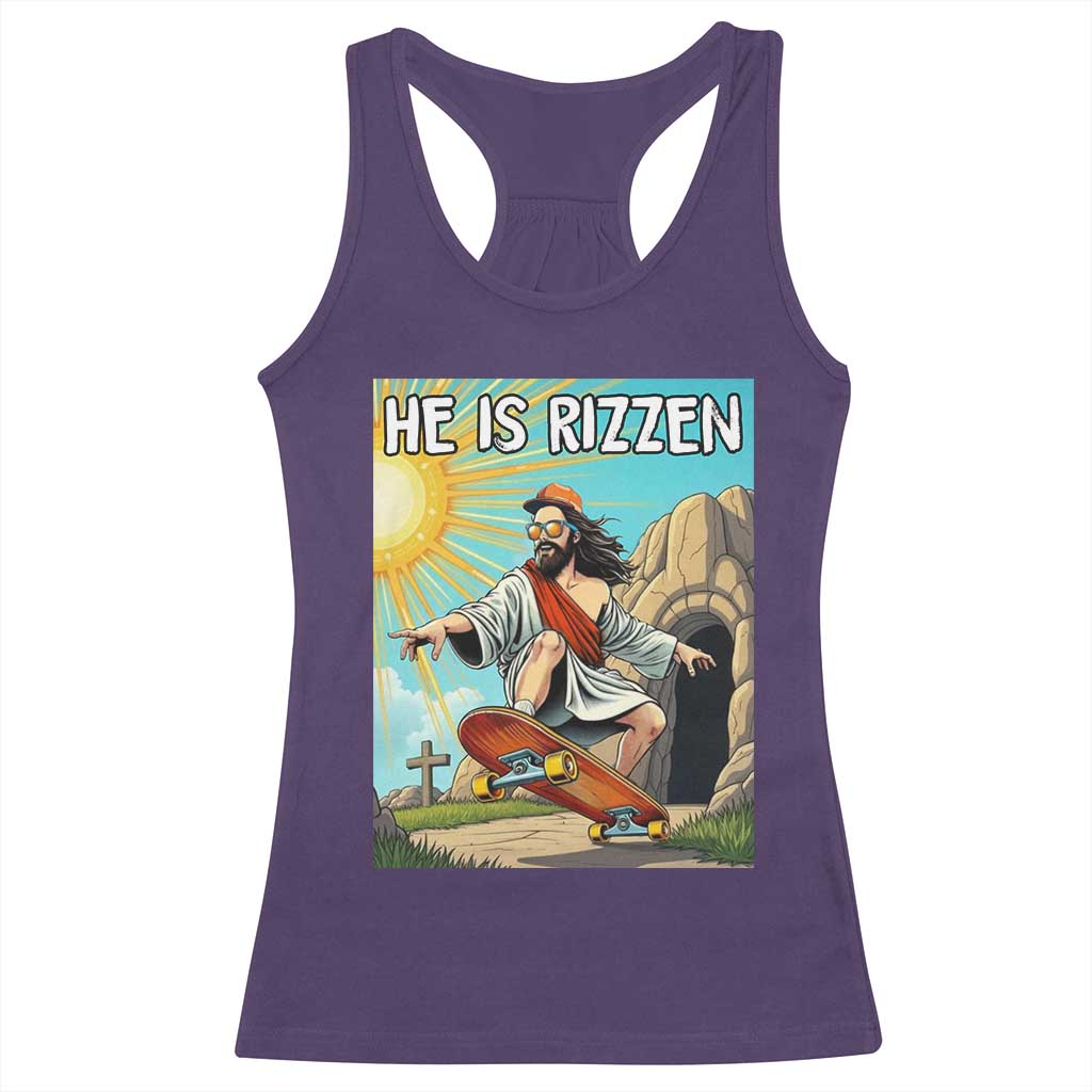 He is Rizzen Racerback Tank Top Funny Jesus Skateboarding Christian Meme TS10 Purple Print Your Wear