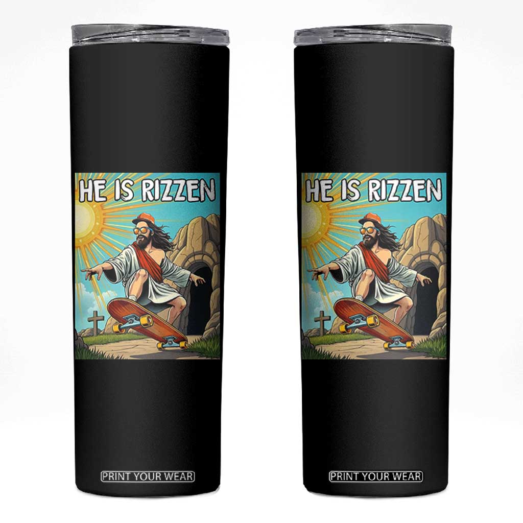 He is Rizzen Skinny Tumbler Funny Jesus Skateboarding Christian Meme TS10 Black Print Your Wear
