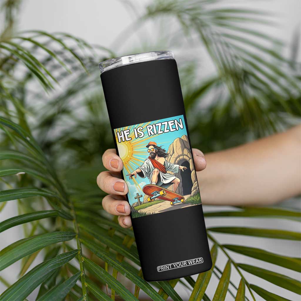 He is Rizzen Skinny Tumbler Funny Jesus Skateboarding Christian Meme TS10 Print Your Wear