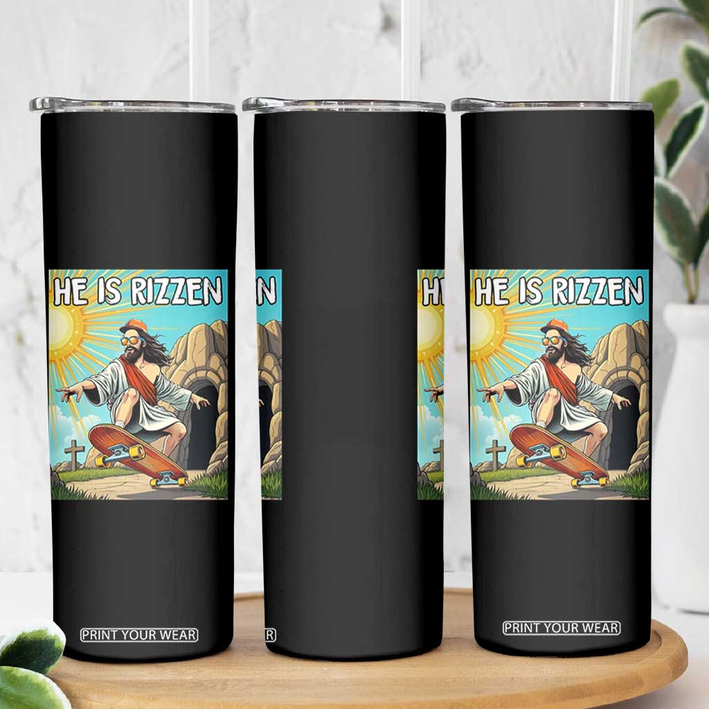 He is Rizzen Skinny Tumbler Funny Jesus Skateboarding Christian Meme TS10 Print Your Wear