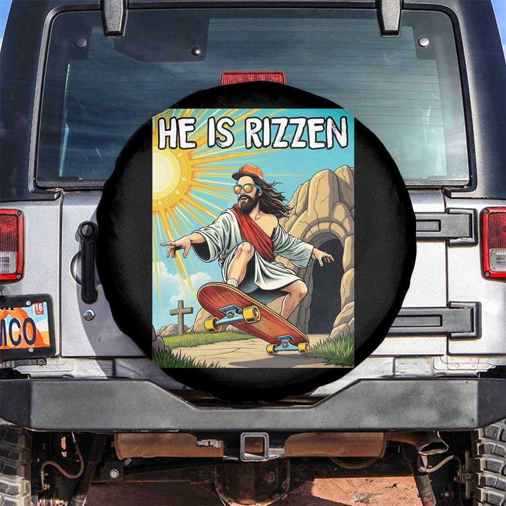 He is Rizzen Spare Tire Cover Funny Jesus Skateboarding Christian Meme TS10 No hole Black Print Your Wear