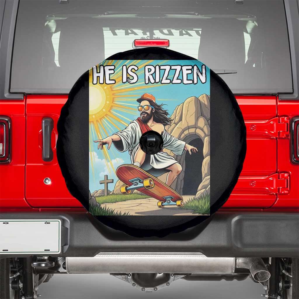 He is Rizzen Spare Tire Cover Funny Jesus Skateboarding Christian Meme TS10 Black Print Your Wear
