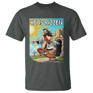 He is Rizzen T Shirt Funny Jesus Skateboarding Christian Meme TS10 Dark Heather Print Your Wear