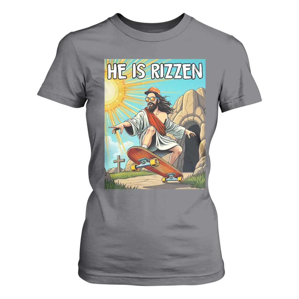 He is Rizzen T Shirt For Women Funny Jesus Skateboarding Christian Meme TS10 Charcoal Print Your Wear