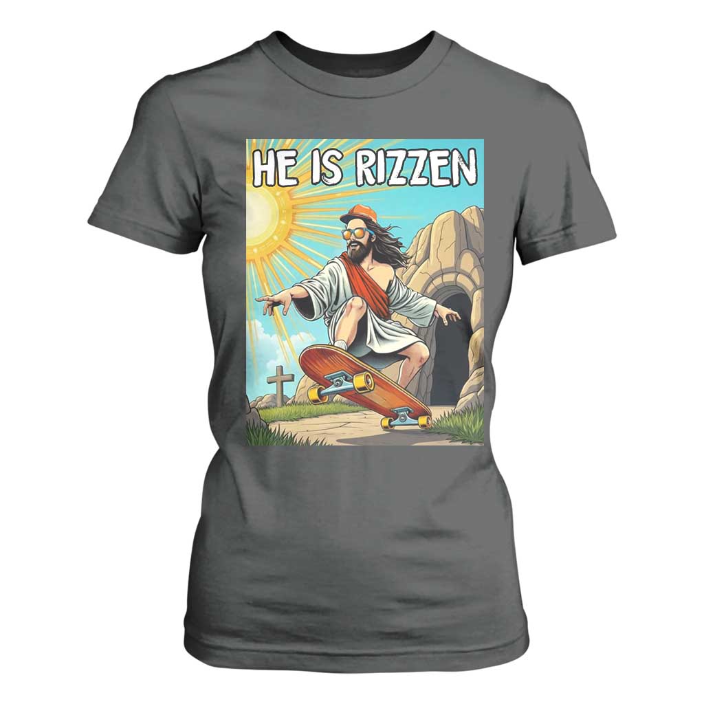 He is Rizzen T Shirt For Women Funny Jesus Skateboarding Christian Meme TS10 Dark Heather Print Your Wear