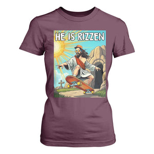 He is Rizzen T Shirt For Women Funny Jesus Skateboarding Christian Meme TS10 Maroon Print Your Wear