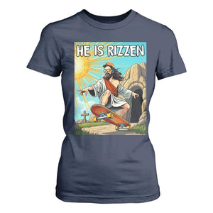 He is Rizzen T Shirt For Women Funny Jesus Skateboarding Christian Meme TS10 Navy Print Your Wear