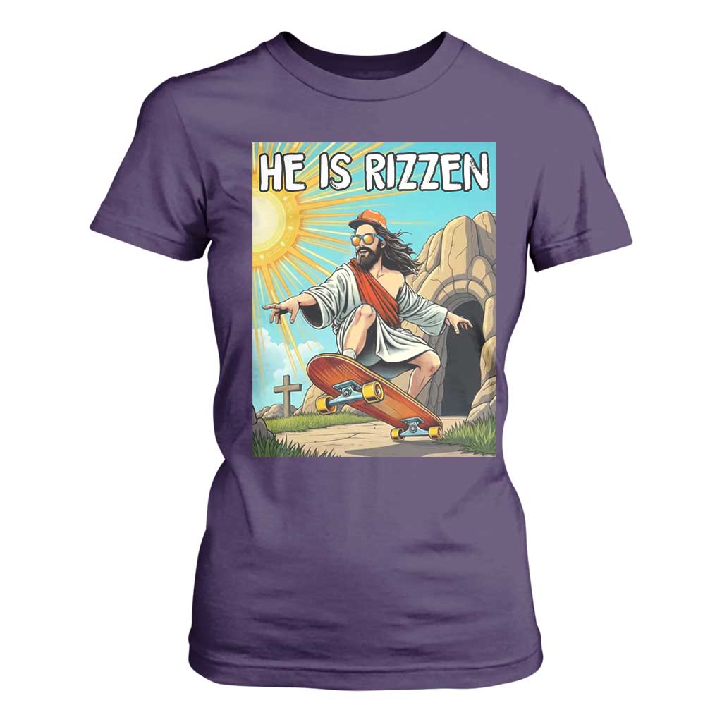 He is Rizzen T Shirt For Women Funny Jesus Skateboarding Christian Meme TS10 Purple Print Your Wear