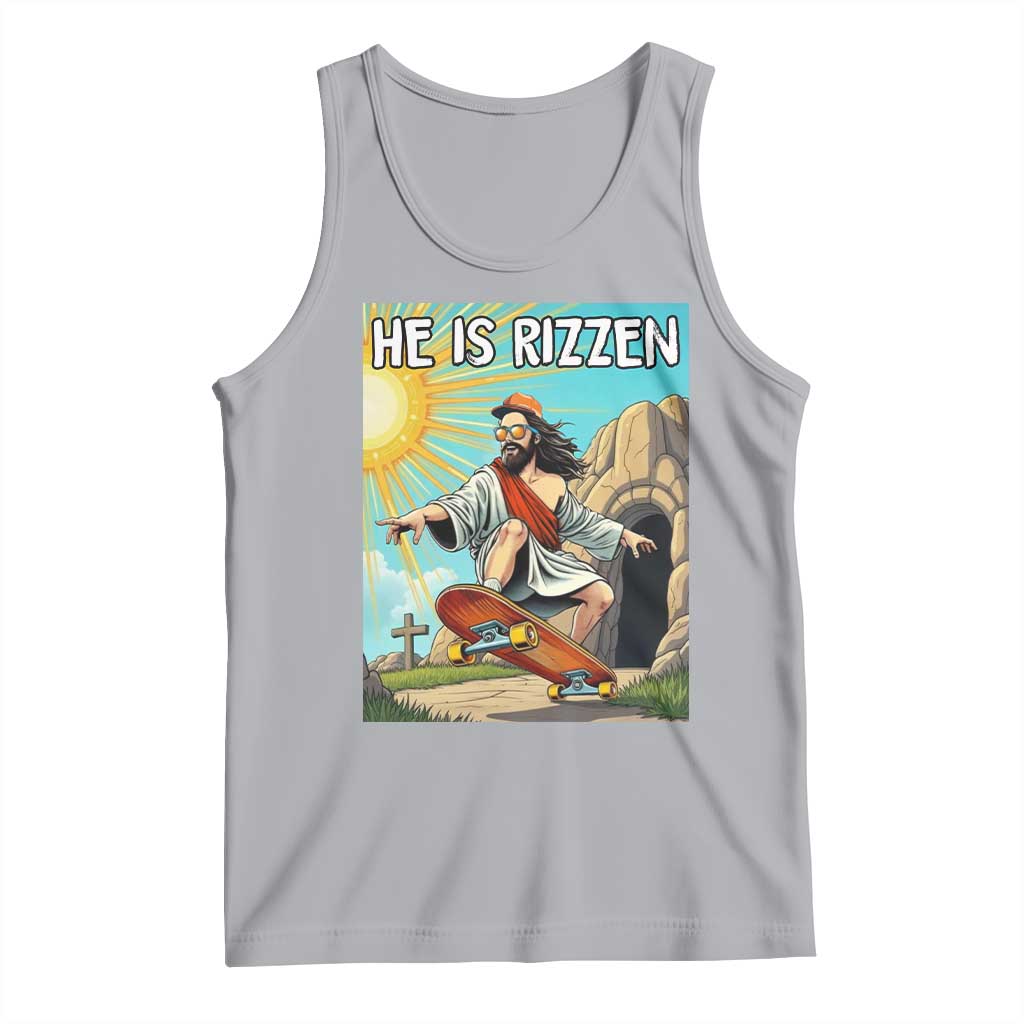 He is Rizzen Tank Top Funny Jesus Skateboarding Christian Meme TS10 Athletic Heather Print Your Wear