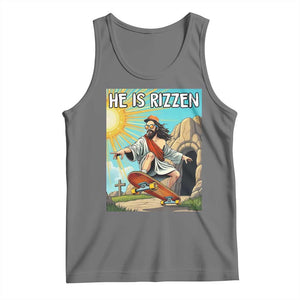 He is Rizzen Tank Top Funny Jesus Skateboarding Christian Meme TS10 Black Heather Print Your Wear