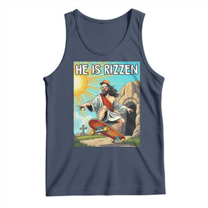 He is Rizzen Tank Top Funny Jesus Skateboarding Christian Meme TS10 Navy Print Your Wear