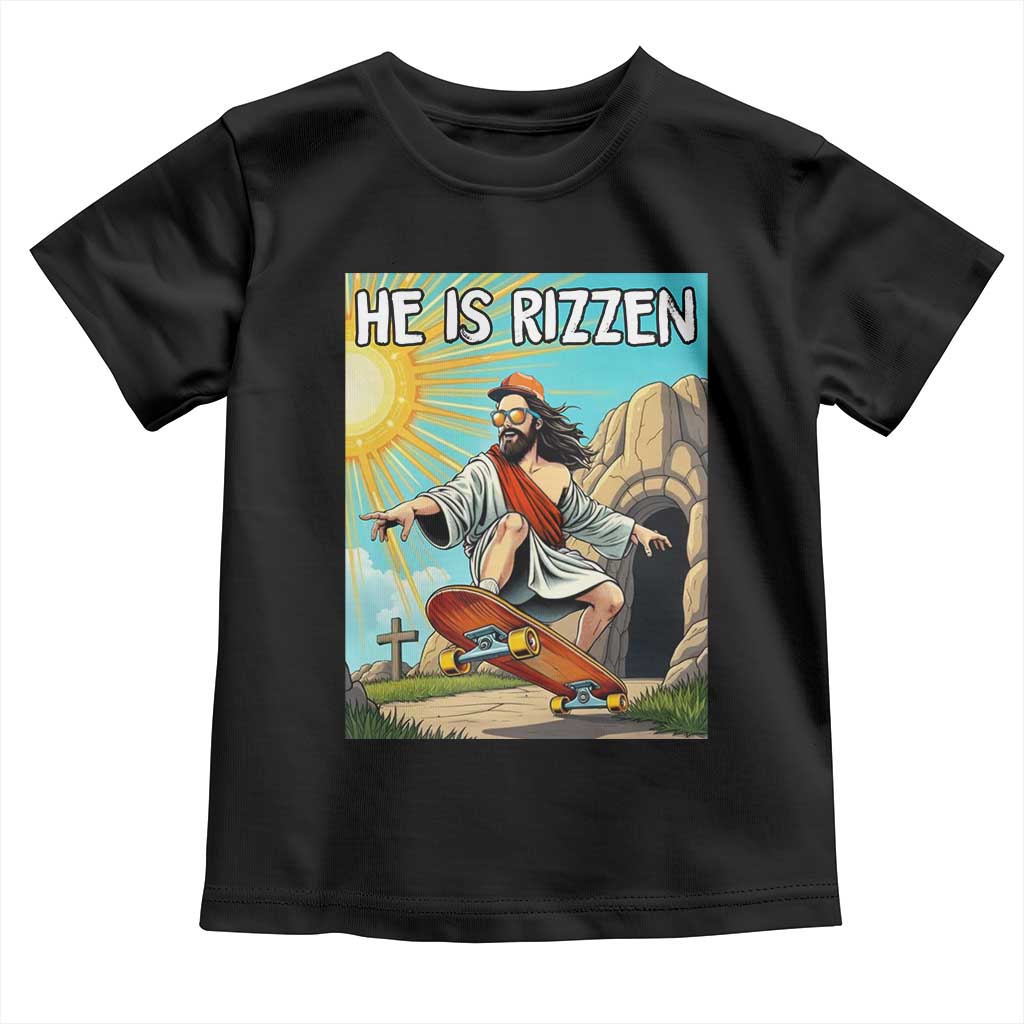 He is Rizzen Toddler T Shirt Funny Jesus Skateboarding Christian Meme TS10 Black Print Your Wear