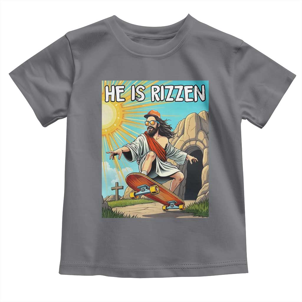 He is Rizzen Toddler T Shirt Funny Jesus Skateboarding Christian Meme TS10 Charcoal Print Your Wear
