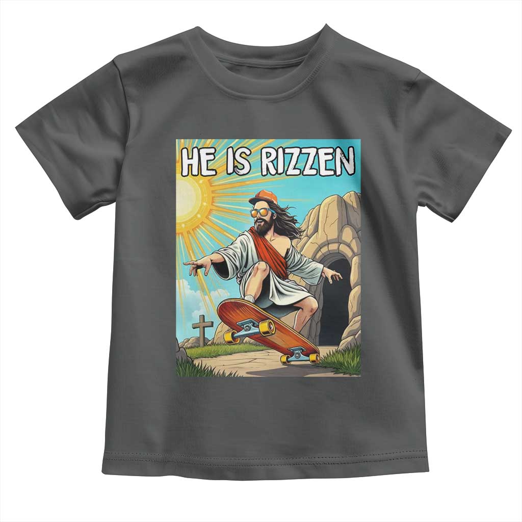 He is Rizzen Toddler T Shirt Funny Jesus Skateboarding Christian Meme TS10 Dark Heather Print Your Wear