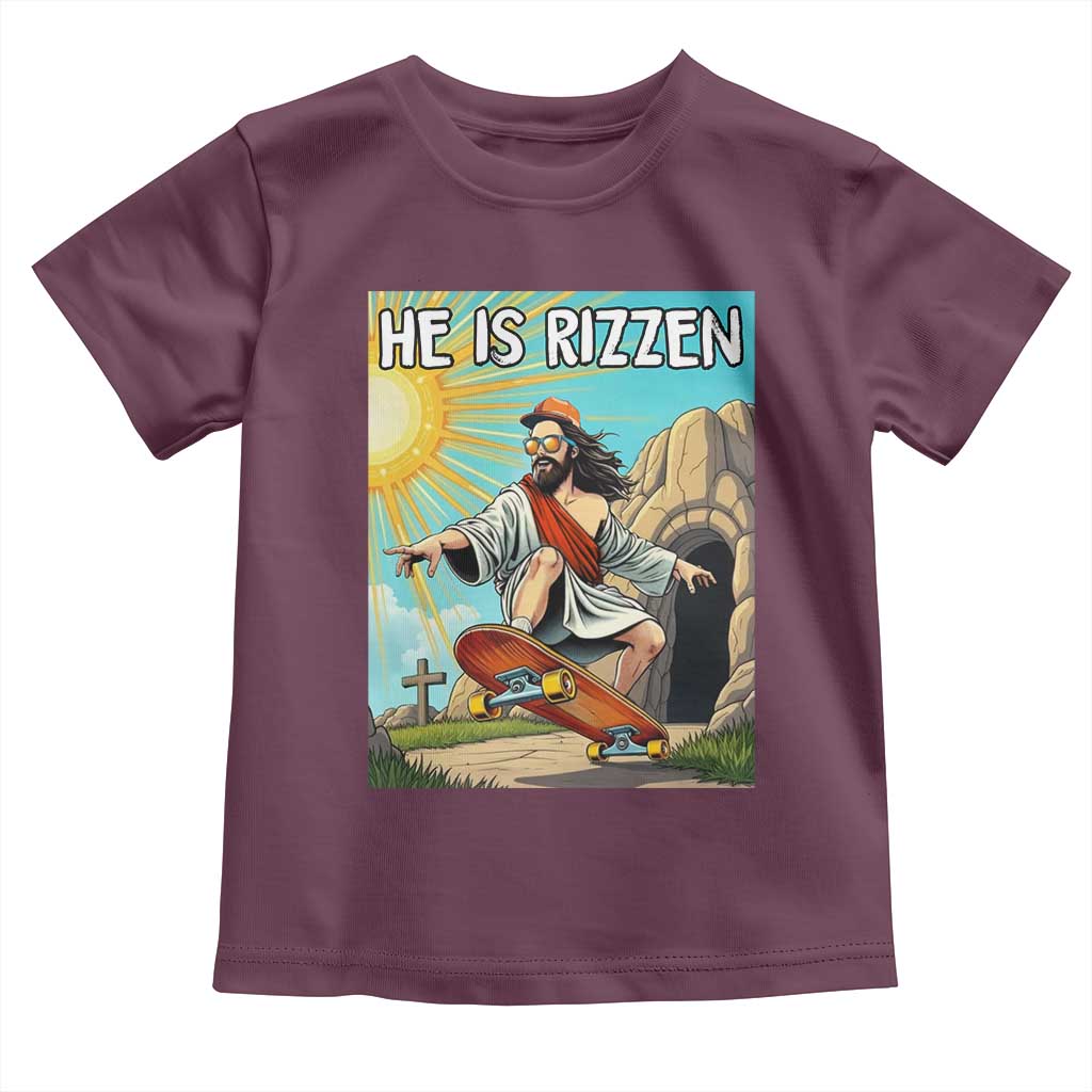 He is Rizzen Toddler T Shirt Funny Jesus Skateboarding Christian Meme TS10 Maroon Print Your Wear