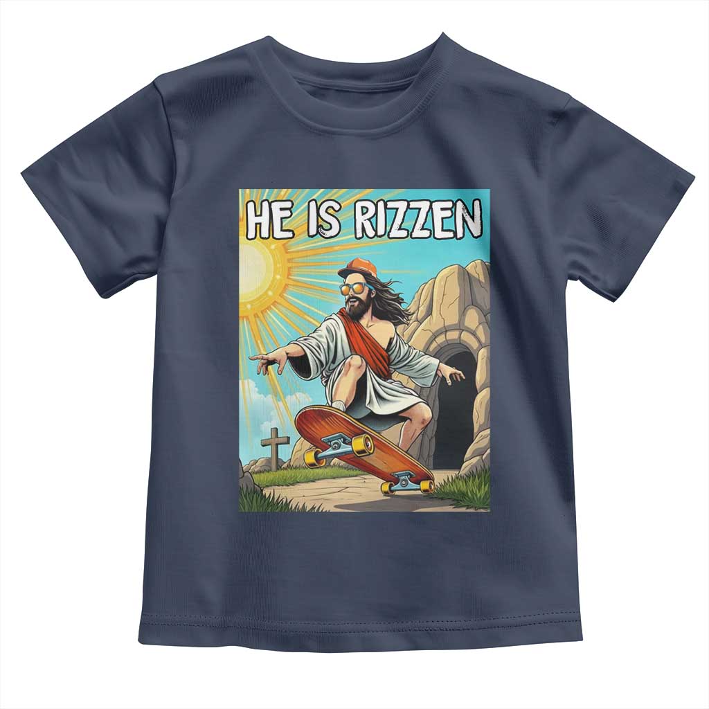 He is Rizzen Toddler T Shirt Funny Jesus Skateboarding Christian Meme TS10 Navy Print Your Wear