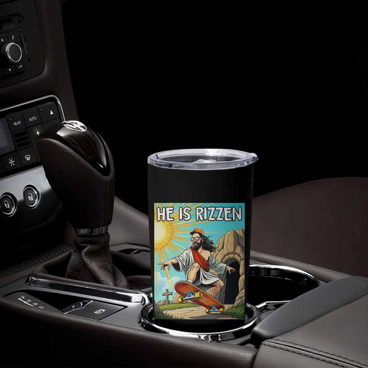 He is Rizzen Tumbler Cup Funny Jesus Skateboarding Christian Meme TS10 Print Your Wear