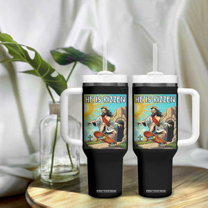 He is Rizzen Tumbler With Handle Funny Jesus Skateboarding Christian Meme TS10 Print Your Wear