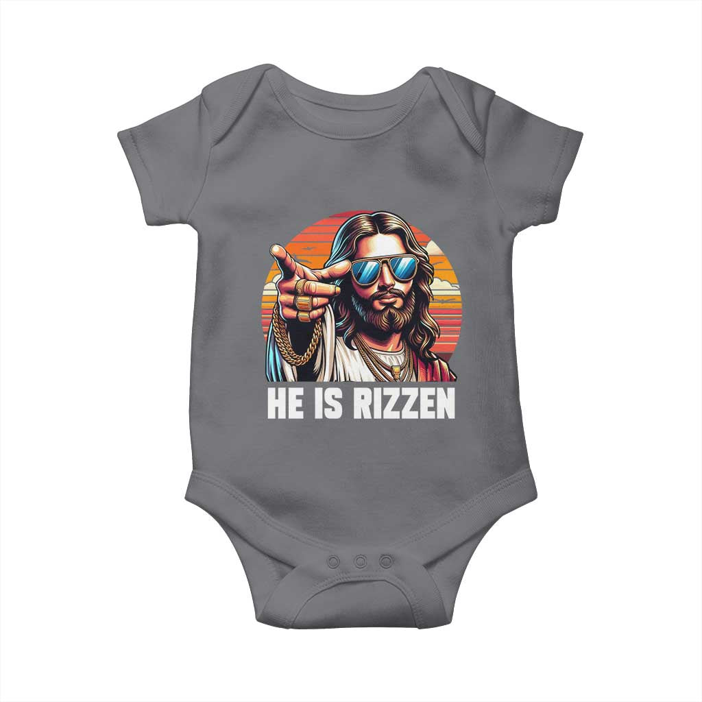 He is Rizzin Baby Onesie Funny Jesus Vintage Faith TS10 Charcoal Print Your Wear