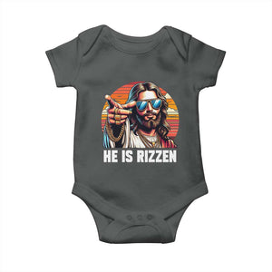 He is Rizzin Baby Onesie Funny Jesus Vintage Faith TS10 Dark Heather Print Your Wear
