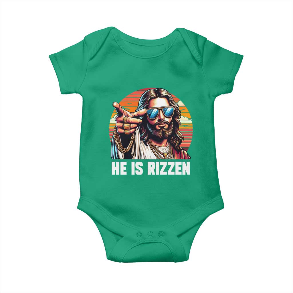 He is Rizzin Baby Onesie Funny Jesus Vintage Faith TS10 Irish Green Print Your Wear