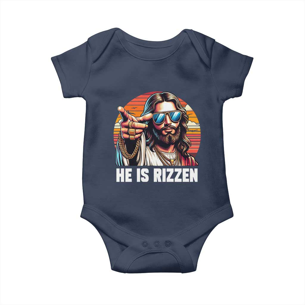 He is Rizzin Baby Onesie Funny Jesus Vintage Faith TS10 Navy Print Your Wear