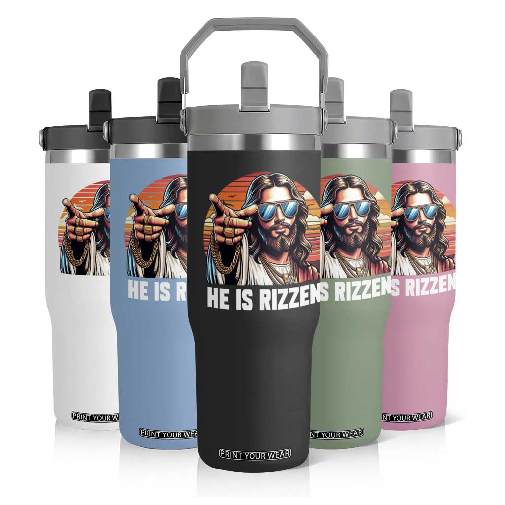 He is Rizzin Flip Straw Tumbler Funny Jesus Vintage Faith TS10 Print Your Wear