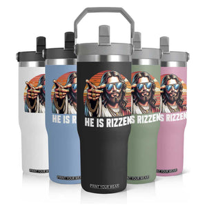 He is Rizzin Flip Straw Tumbler Funny Jesus Vintage Faith TS10 Print Your Wear