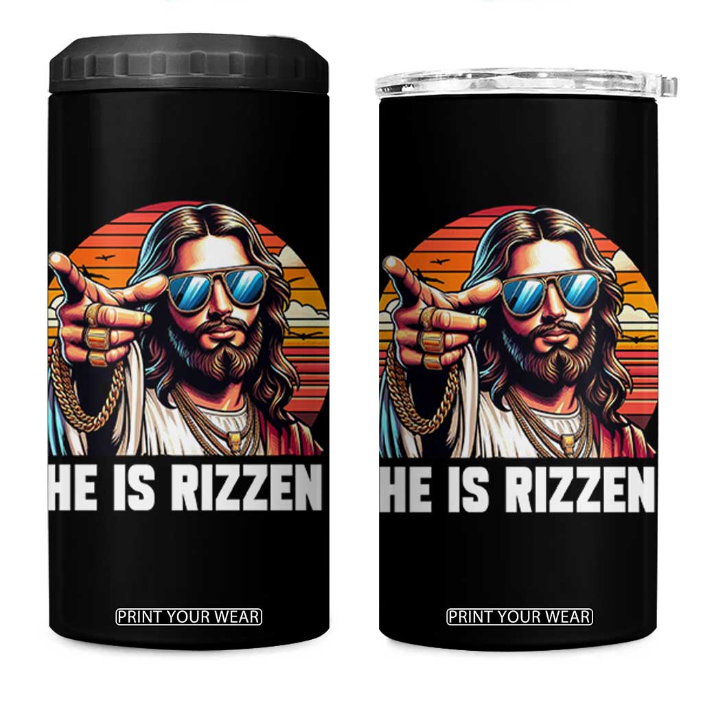 He is Rizzin 4 in 1 Can Cooler Tumbler Funny Jesus Vintage Faith TS10 One Size: 16 oz Black Print Your Wear