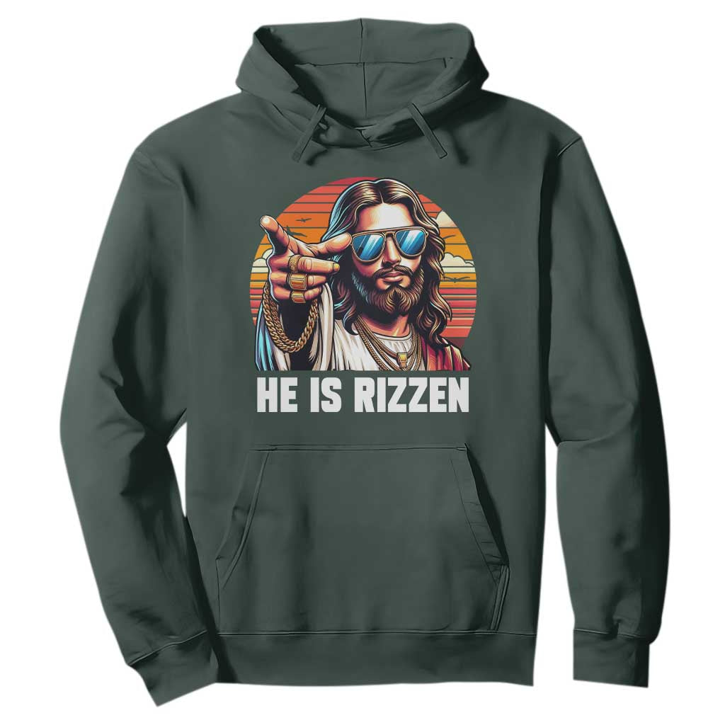 He is Rizzin Hoodie Funny Jesus Vintage Faith TS10 Dark Forest Green Print Your Wear
