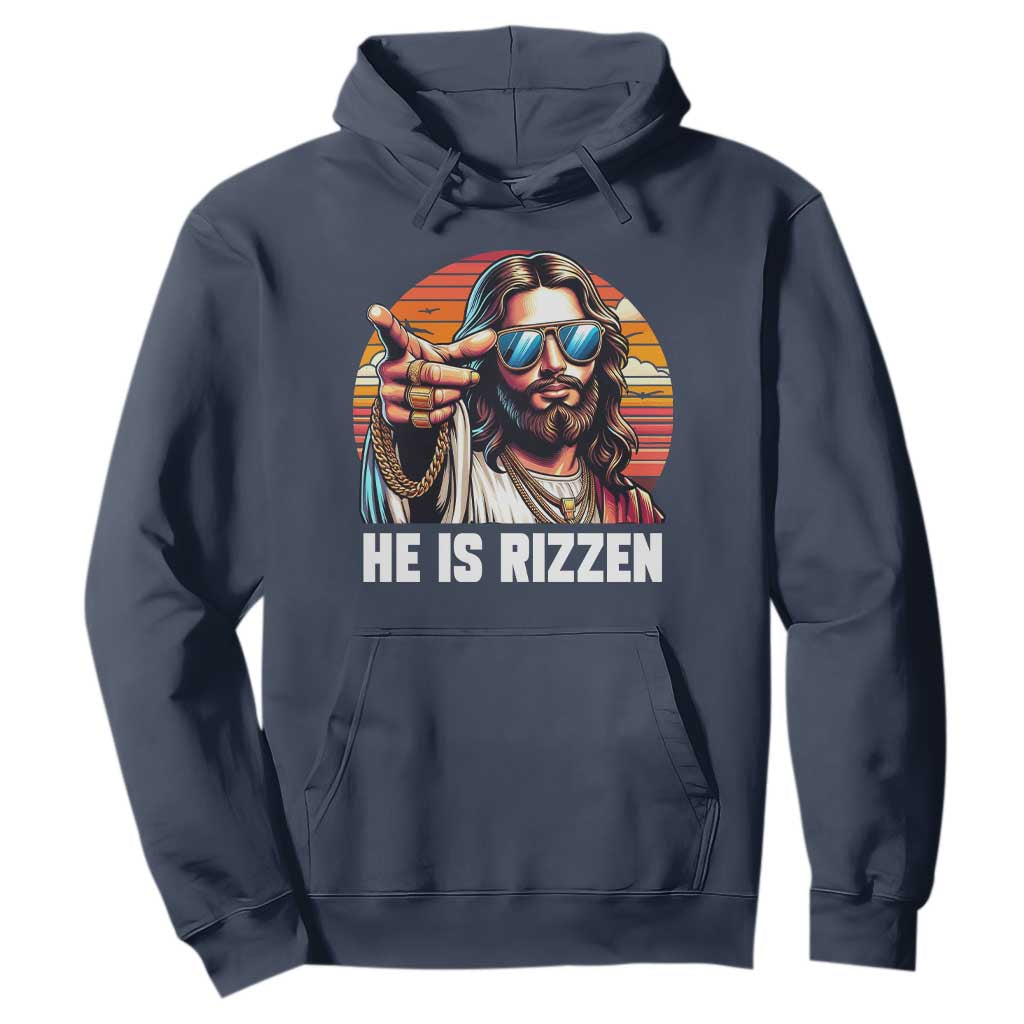 He is Rizzin Hoodie Funny Jesus Vintage Faith TS10 Navy Print Your Wear