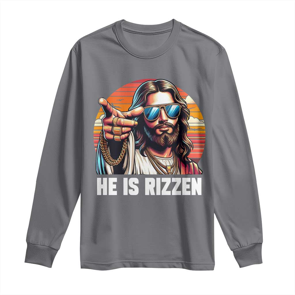 He is Rizzin Long Sleeve Shirt Funny Jesus Vintage Faith TS10 Charcoal Print Your Wear