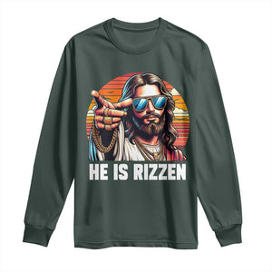 He is Rizzin Long Sleeve Shirt Funny Jesus Vintage Faith TS10 Dark Forest Green Print Your Wear